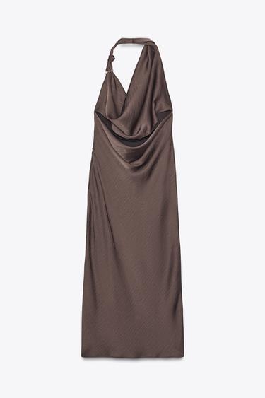 ROBE MIDI SATINÉE ASYMÉTRIQUE - Marron de Zara - Image 7