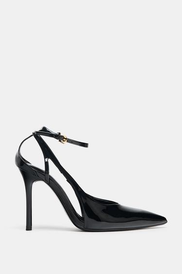 CHAUSSURES OUVERTES À L'ARRIÈRE EFFET VERNI - Noir de Zara
