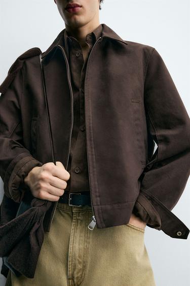 CROPPED FIT JACKET - Dark brown by Zara - Image 4