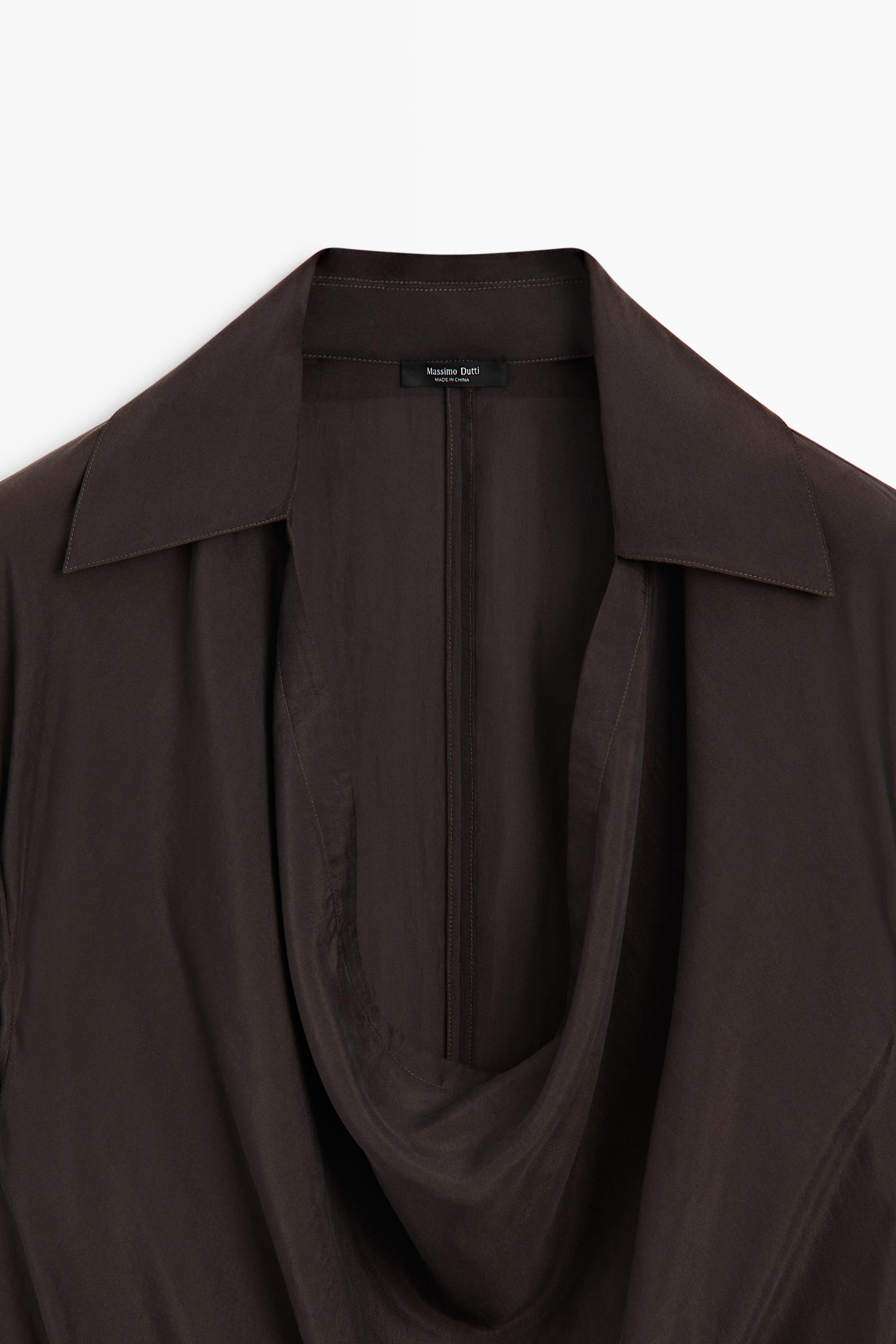 100% Silk Draped Neckline Flowy Shirt
