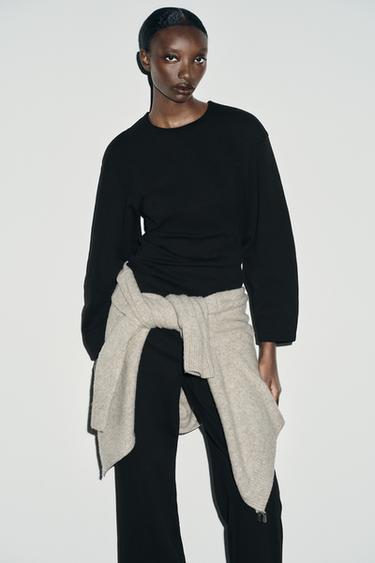 Zara PLEATED INTERLOCK TOP - Black