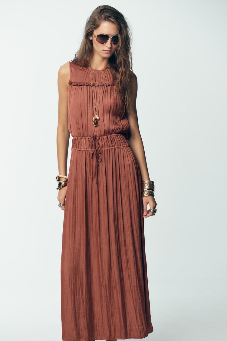 SATIN EFFECT MIDI DRESS WITH BACK RUFFLE