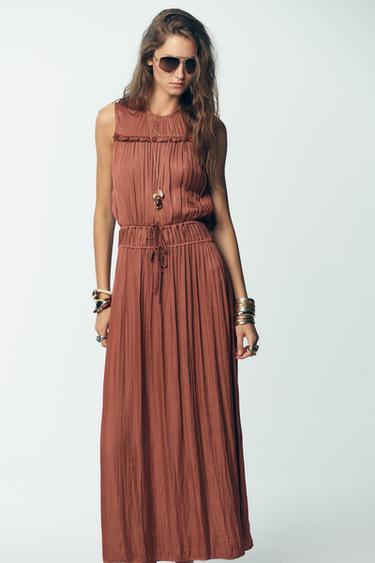ROBE MIDI SATINÉE VOLANT DOS - MARSALA de Zara - Image 1