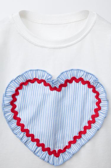 T-SHIRT CŒURS POPELINE - Bleu de Zara - Image 2