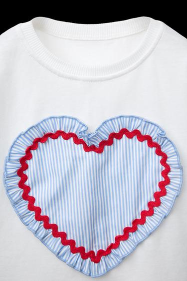 Zara POPLIN HEARTS T-SHIRT - Blue