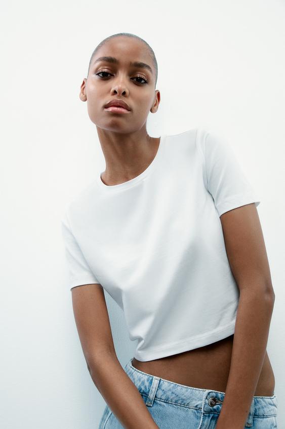 Polera Blanca Basica Mujer Corta Basicas Mujer Zara Camisetas