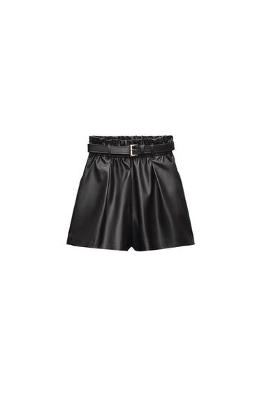 LEATHER EFFECT BELTED BAGGY BERMUDA SHORTS