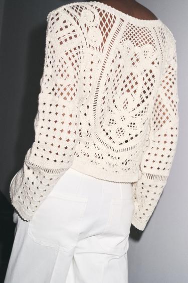 TOP CROCHET MANCHES LONGUES - Écru clair de Zara - Image 3