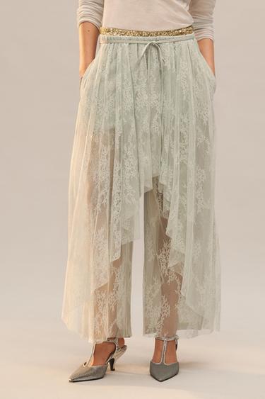 LIMITED EDITION LACE COMBI TROUSERS - Sea green by Zara - Image 2