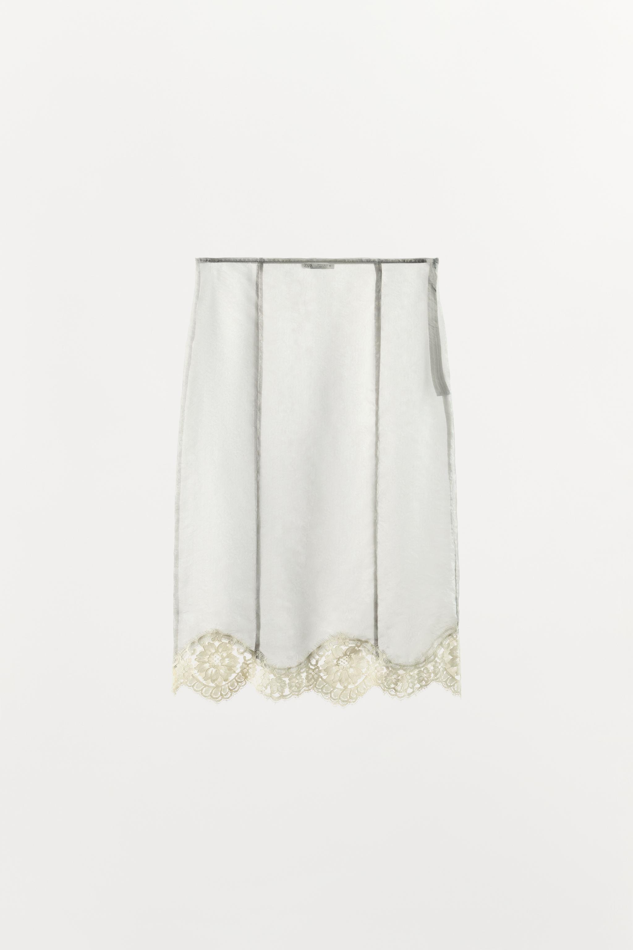 CONTRAST LACE SATIN SKIRT