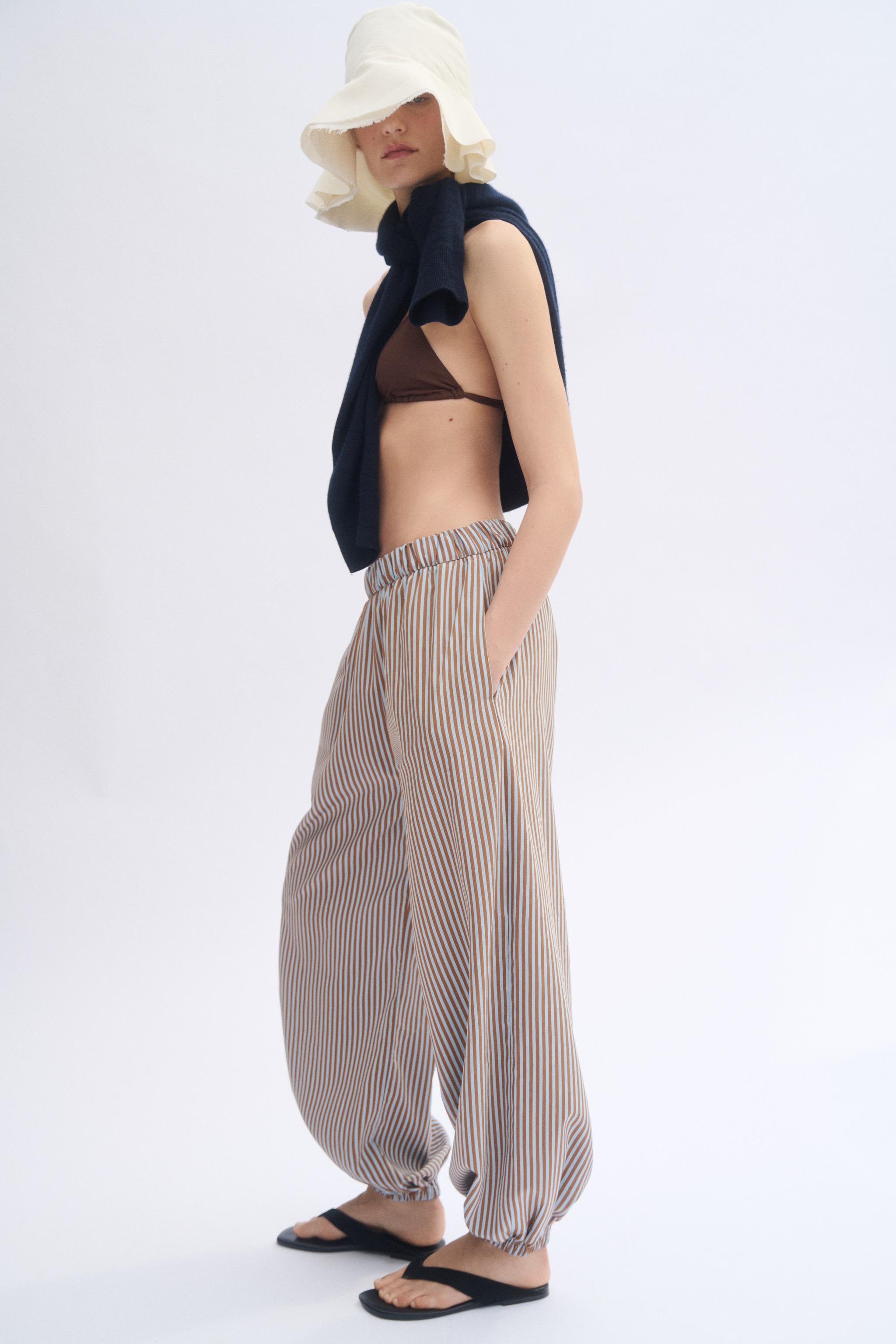 ZW COLLECTION STRIPED BALLOON PANTS — Brown-Blue