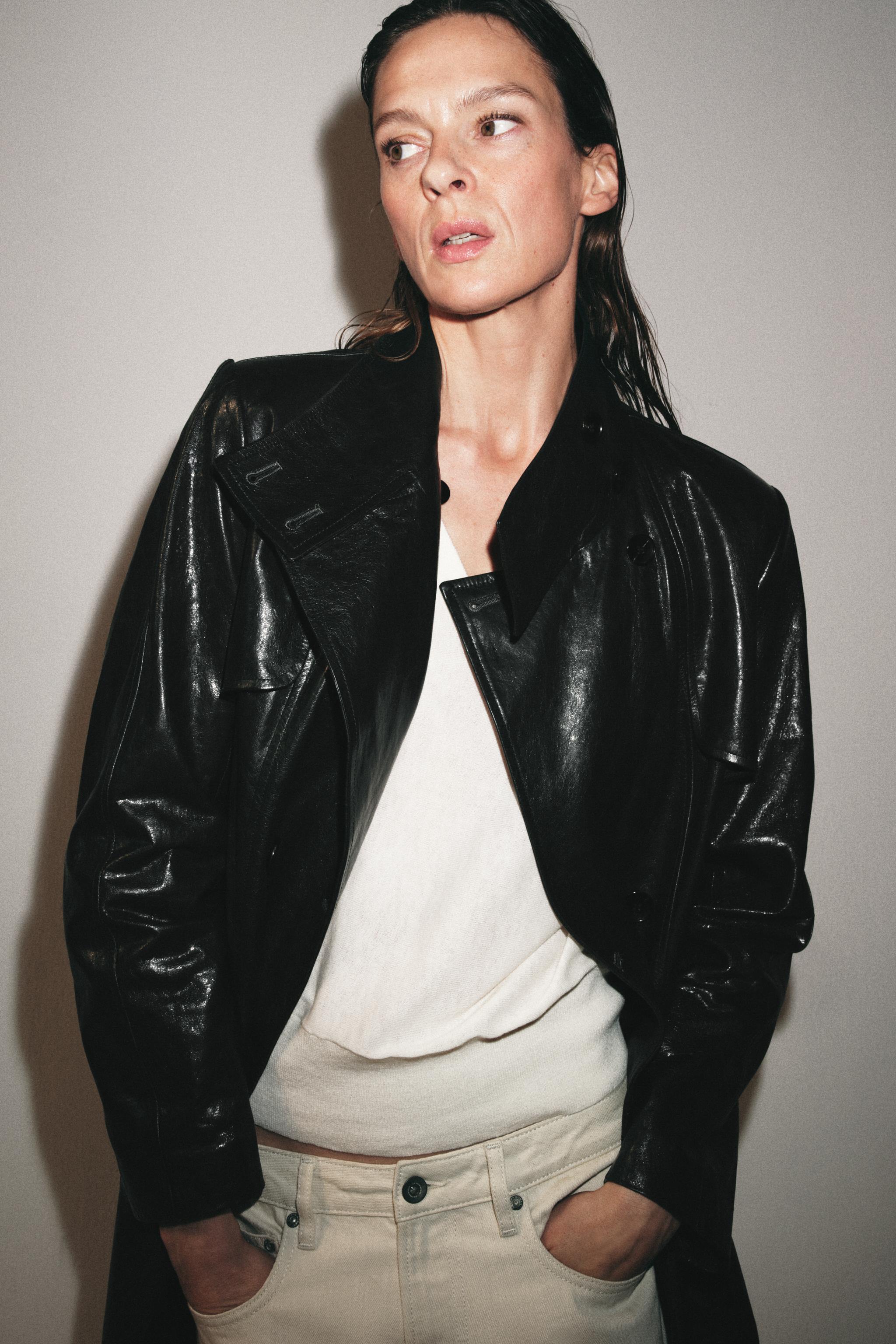 100% LEATHER SHOULDER PAD TRENCH COAT ZW COLLECTION LIMITED EDITION