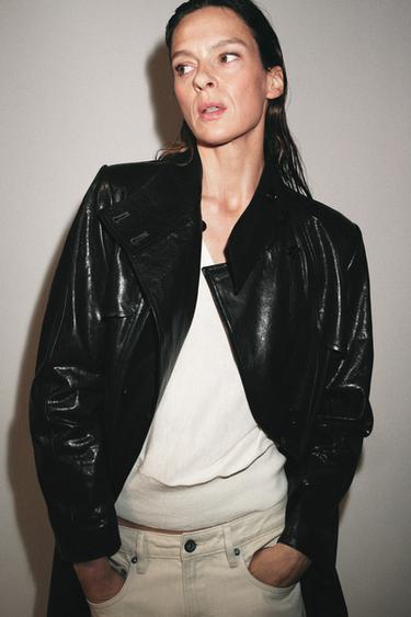 TRENCH 100% CUIR ÉPAULETTES ZW COLLECTION ÉDITION LIMITÉE - Noir de Zara - Image 8