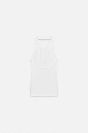 TOP HALTER CÔTELÉ - Blanc de Zara - Image 7