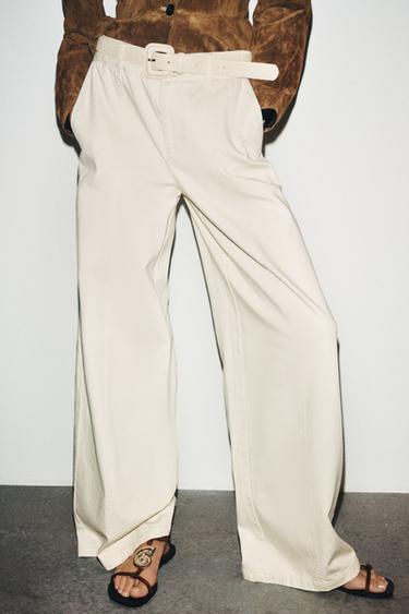 WIDE-LEG TROUSERS WITH BELT - Ecru by Zara - Image 1