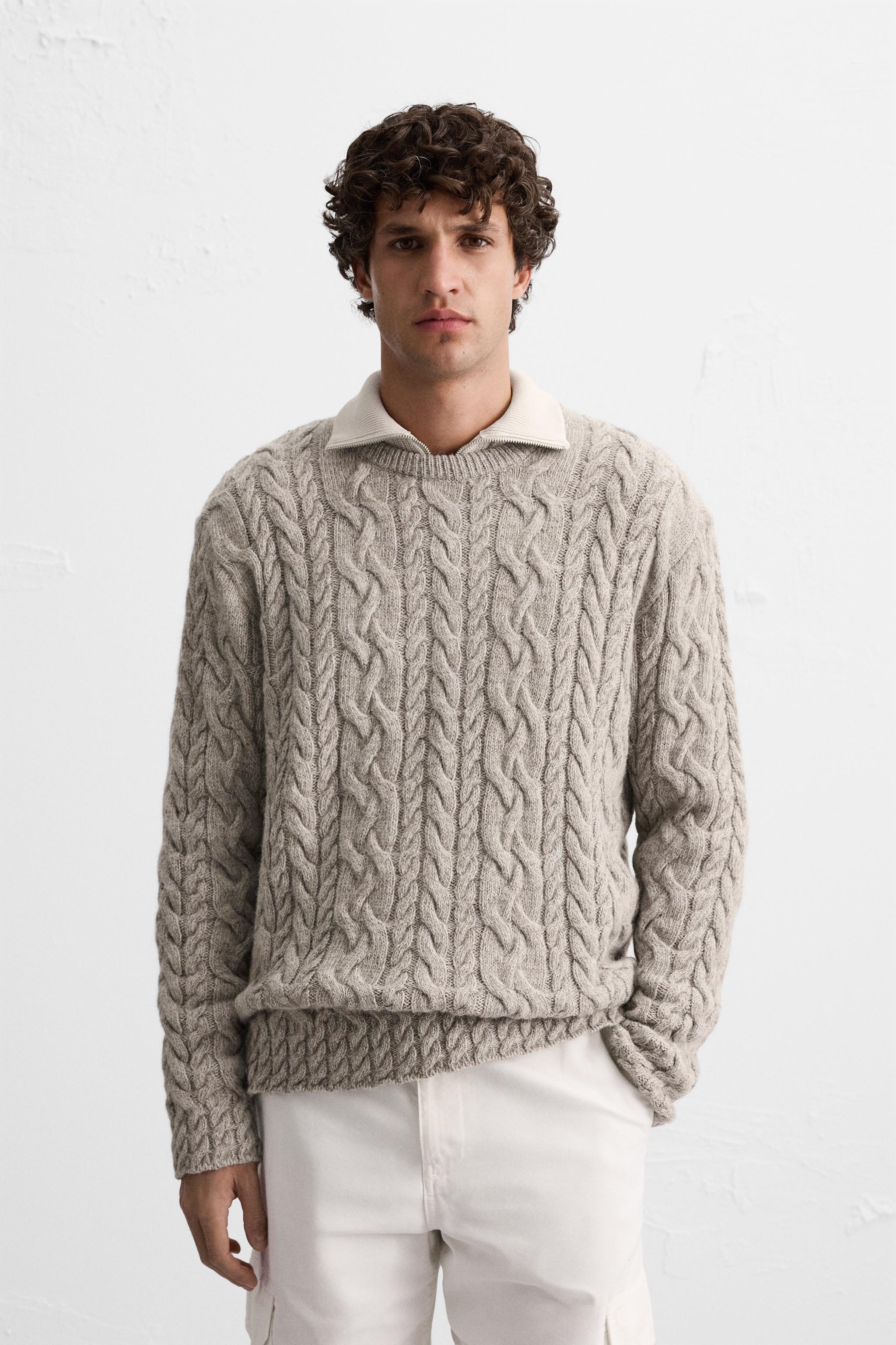 TEXTURED CABLE KNIT SWEATER Taupe gray ZARA United States