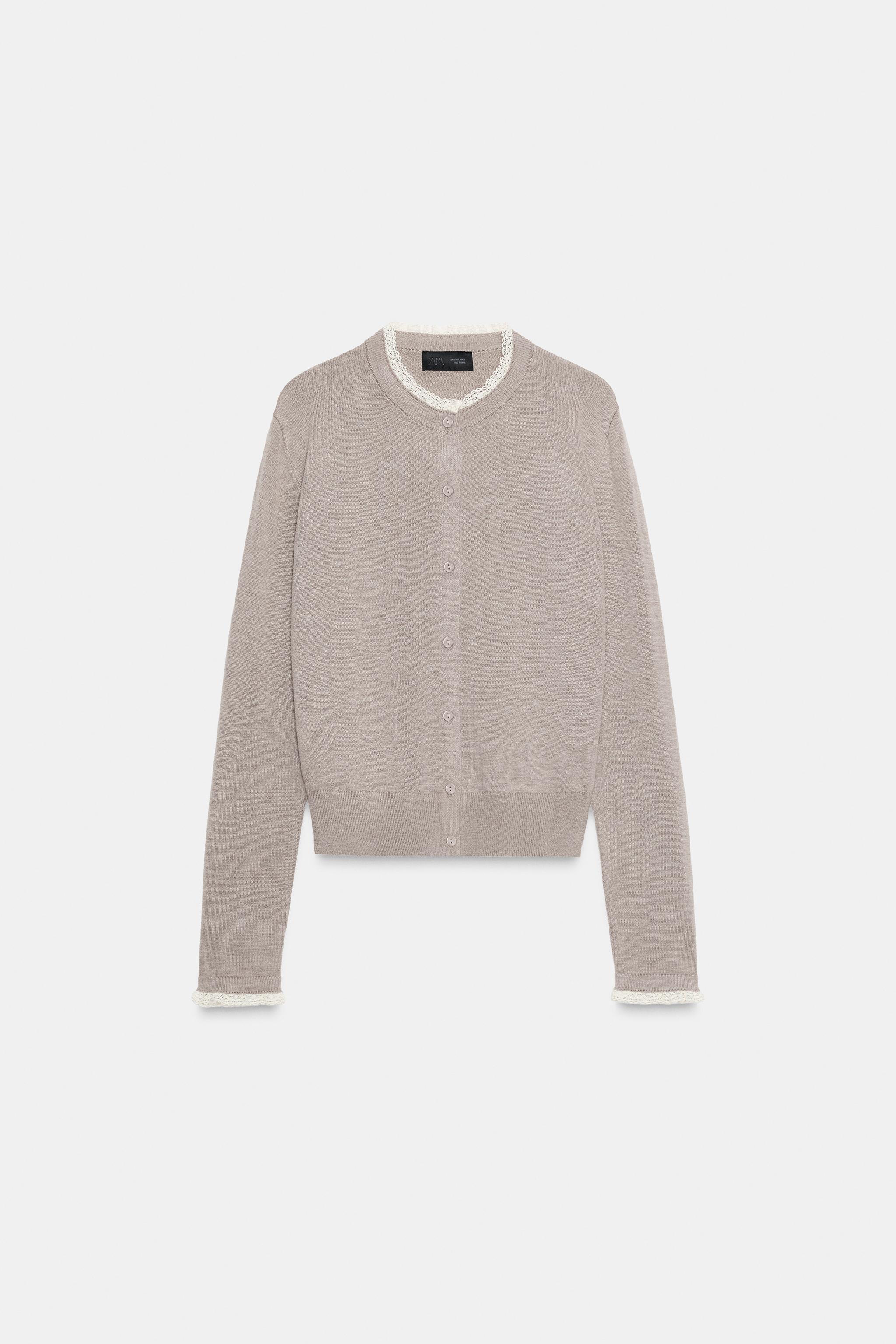 LACE TRIM KNIT CARDIGAN