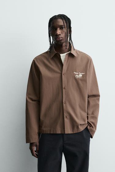 CHEMISE À RAYURES IMPRIMÉ GRAPHIQUE - Marron clair de Zara