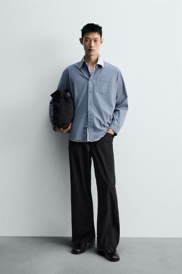 WASHED COTTON SHIRT - Mid-blue by Zara