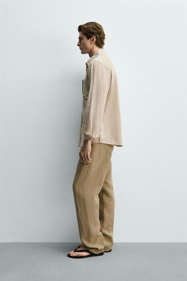 CHEMISE REGULAR FIT LIN-COTON - Beige clair de Zara - Image 3