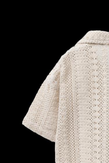 Zara CROCHET KNIT SHIRT - Ecru