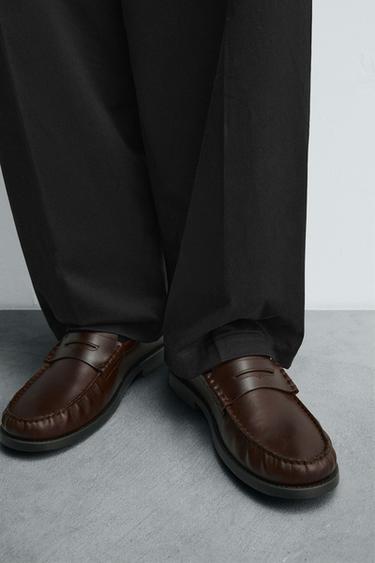 LEATHER MOCCASIN WITH MASK DETAIL - Brown by Zara - Image 1