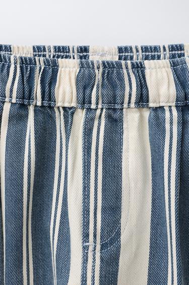 STRIPED RELAXED TWILL TROUSERS - Blue/White by Zara - Image 2