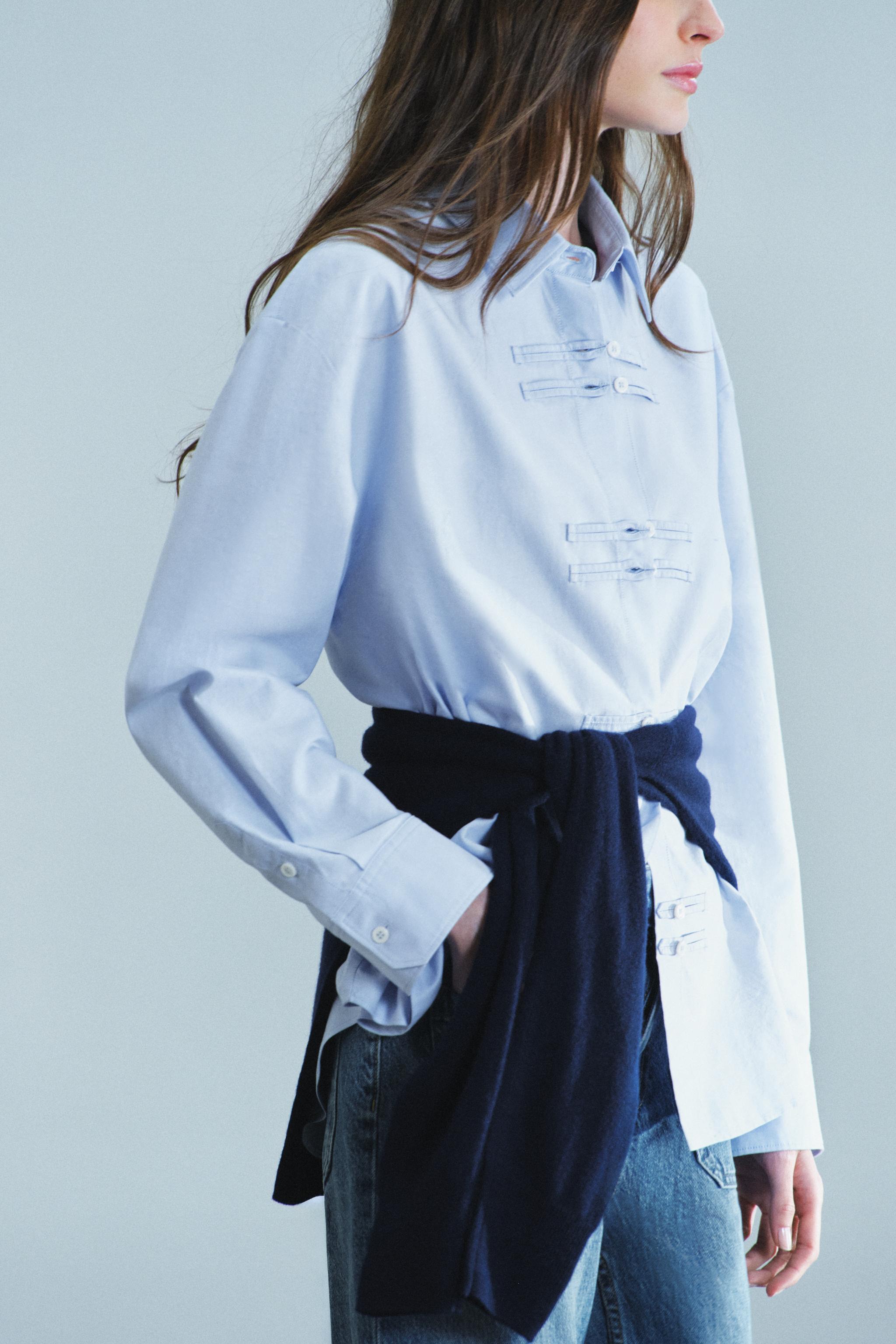 Zara ZW COLLECTION SÜSLÜ DÜĞMELİ OXFORD GÖMLEK görsel 6