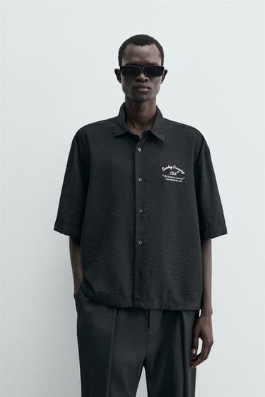 Zara EMBROIDERED FLOWY SHIRT - Black