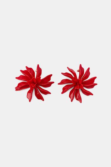 Zara MAXI EMBOSSED FLOWER EARRINGS - Red