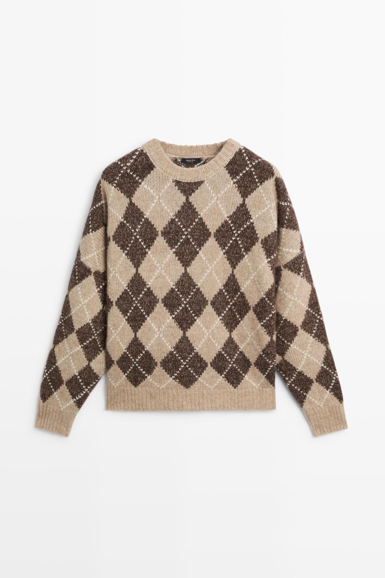 Argyle knit sweater with cashmere — Beige