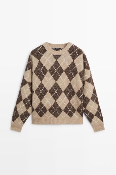 Argyle knit sweater with cashmere — Beige 1