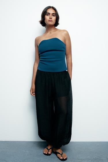 STRAPLESS TOP - Petrol blue by Zara