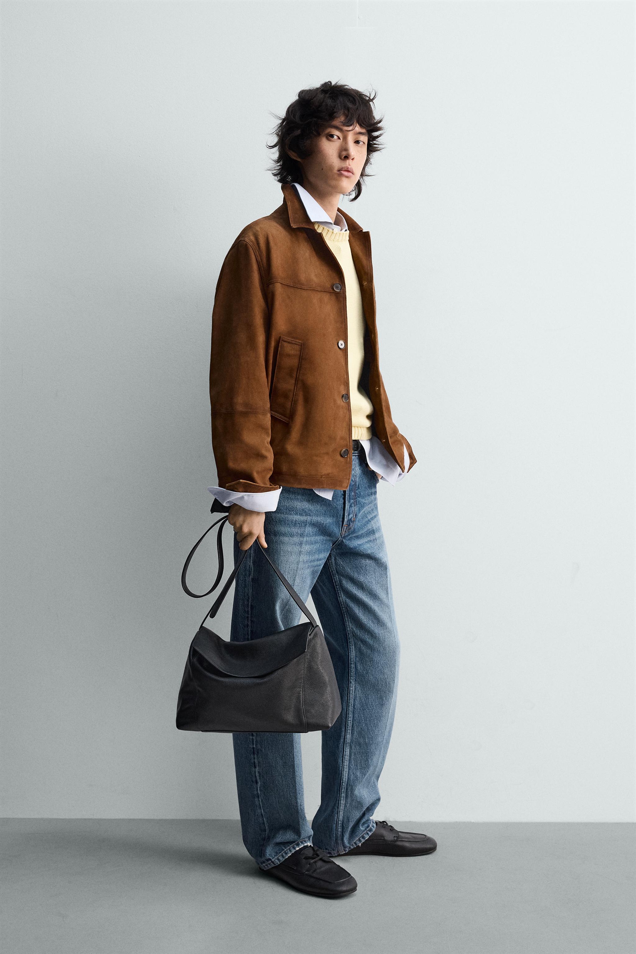 BLOUSON RELAXED EN CUIR ET DAIM