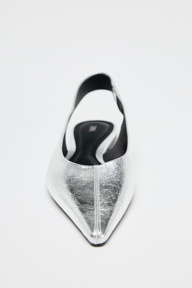 METALLIC LEATHER SLINGBACK BALLET FLATS - Silver by Zara - Image 4