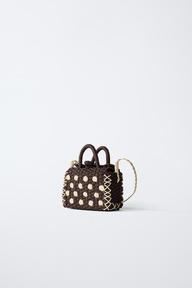 RAFFIA EFFECT POLKA DOT CROSSBODY BAG - Brown by Zara - Image 1