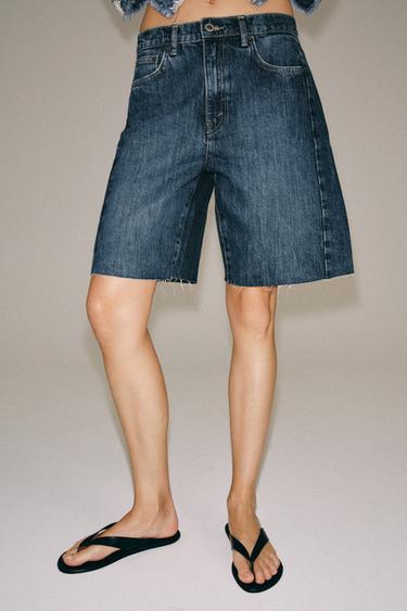 ZW COLLECTION RELAXED FIT MID-WAIST DENIM BERMUDA SHORTS - Blue by Zara