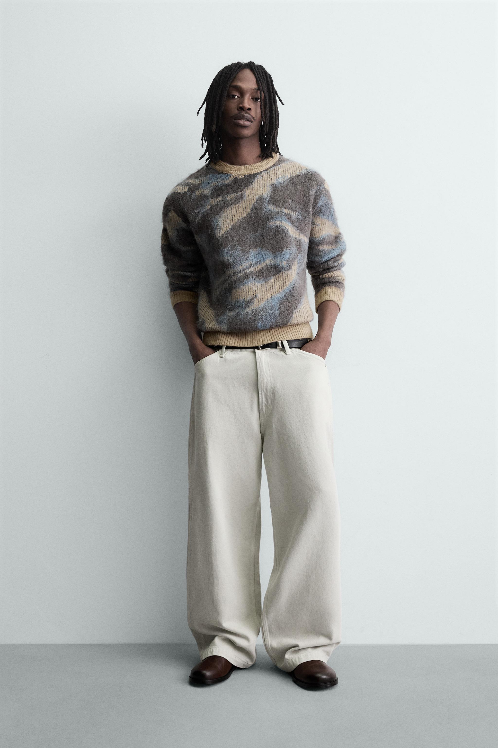 BRUSHED TEXTURED ABSTRACT JACQUARD JUMPER - BLUE UTOPIA | ZARA