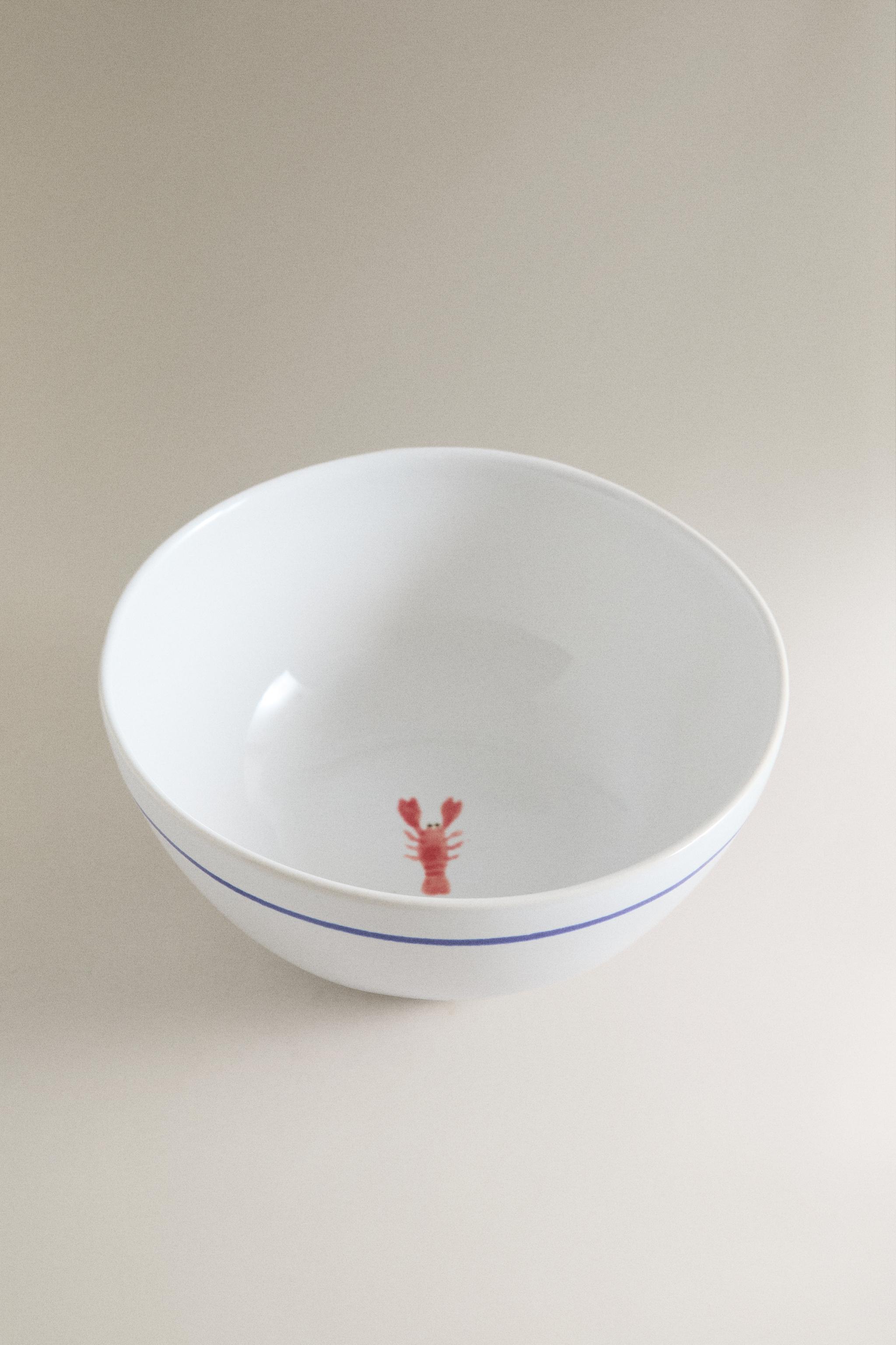 LOBSTER STONEWARE BOWL — Blue / White