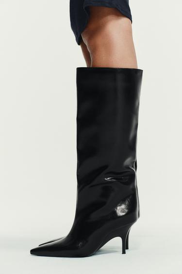 Zara KITTEN HEEL HIGH BOOTS - Black - Image 0