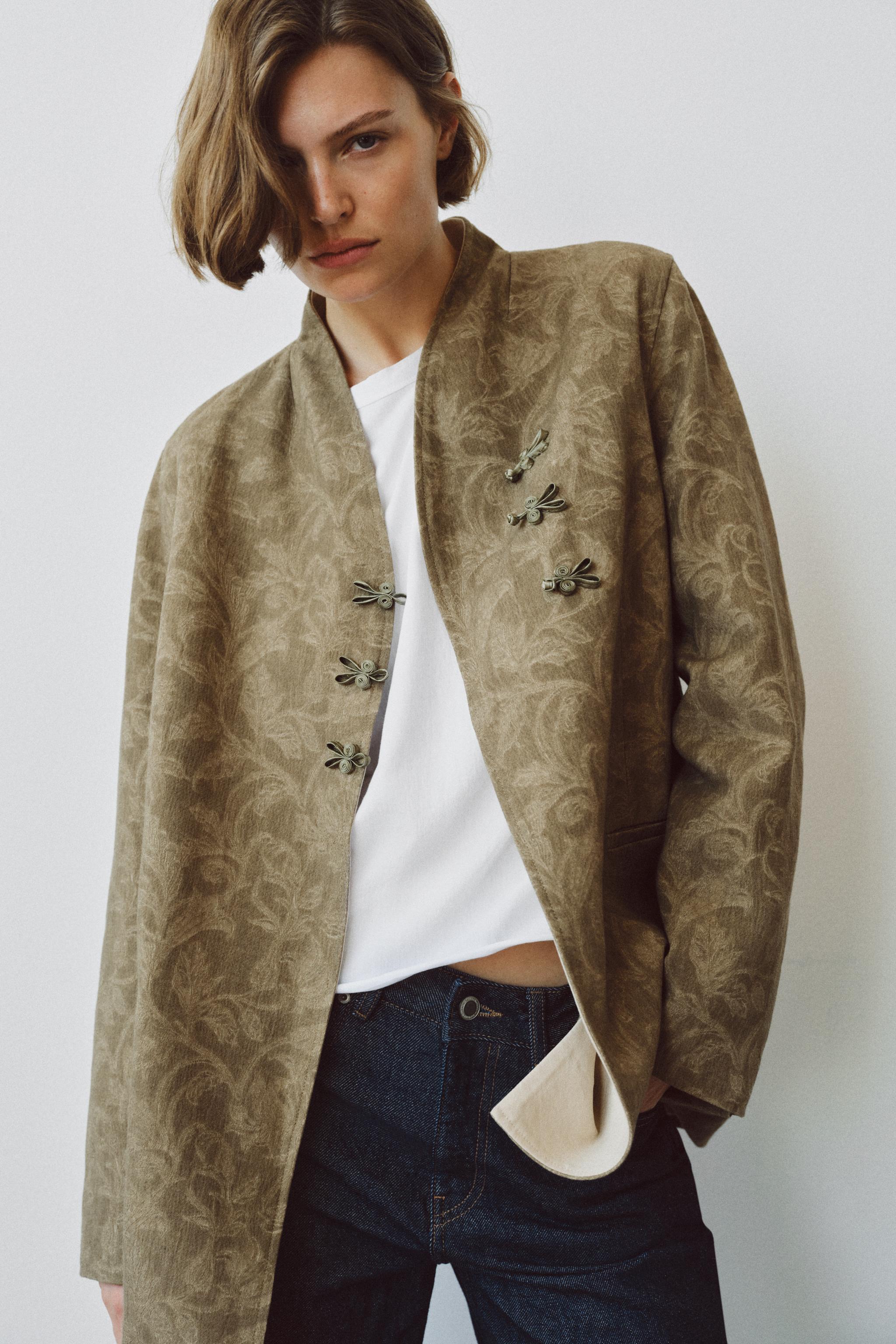 ZW COLLECTION JACQUARD FIREMAN CLASP BLAZER - Light beige | ZARA