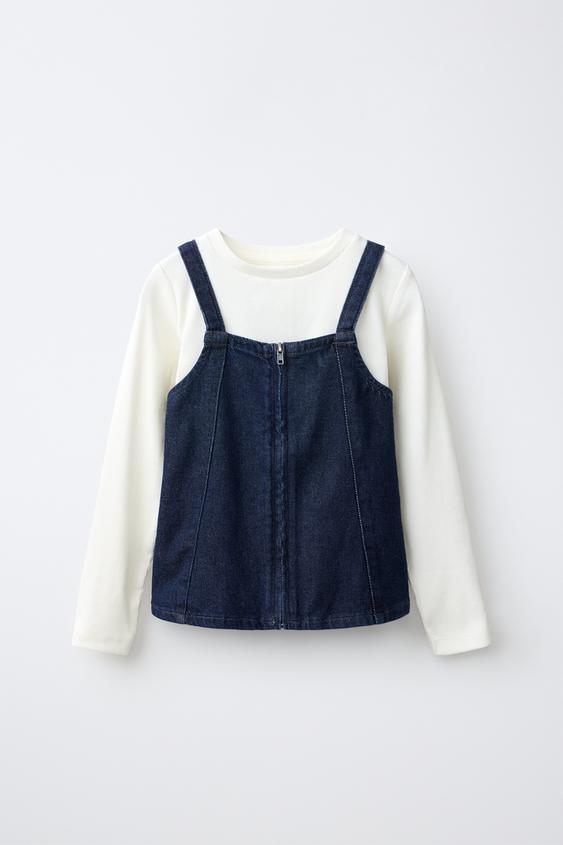 ÁO TOP DENIM KẾT HỢP ÁO PHÔNG - Xanh dương từ Zara - Hình ảnh 0