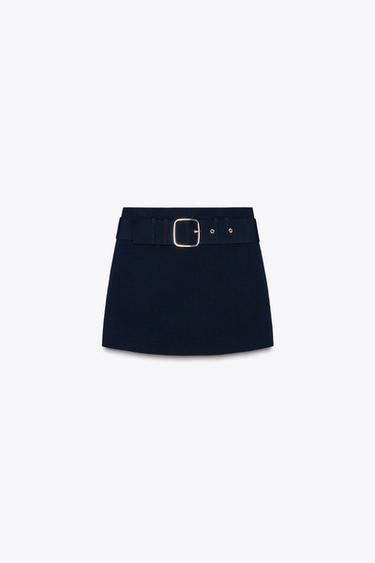 FALDA MINI PUNTO CINTURÓN - Marino de Zara