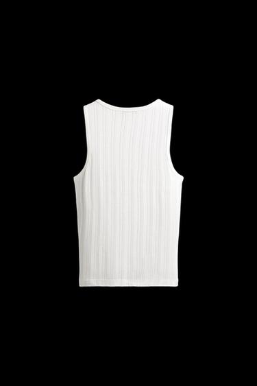 Zara EMBROIDERED RIBBED TANK TOP - Oyster-white