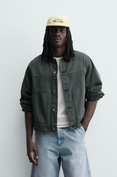 Zara WASHED JACKET WITH COMBINATION COLLAR - Bottle green