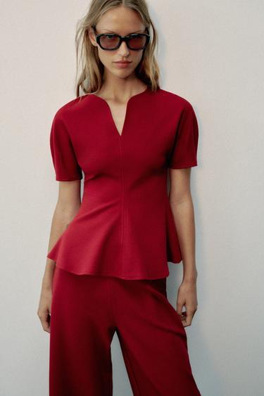 WIDE-LEG TROUSERS - Burgundy by Zara