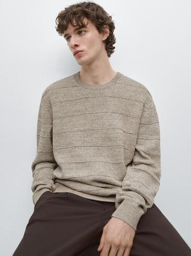 Jersey punto rayas cuello redondo - Visón de Zara