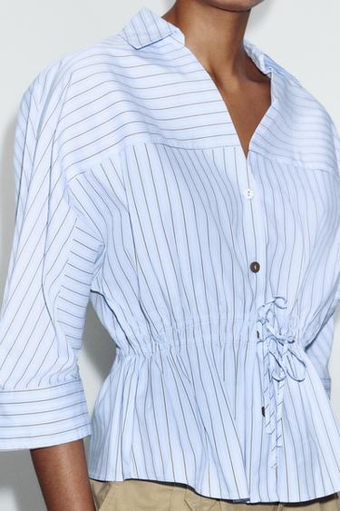 STRIPED SHIRT WITH BOWS - Brown-Blue by Zara