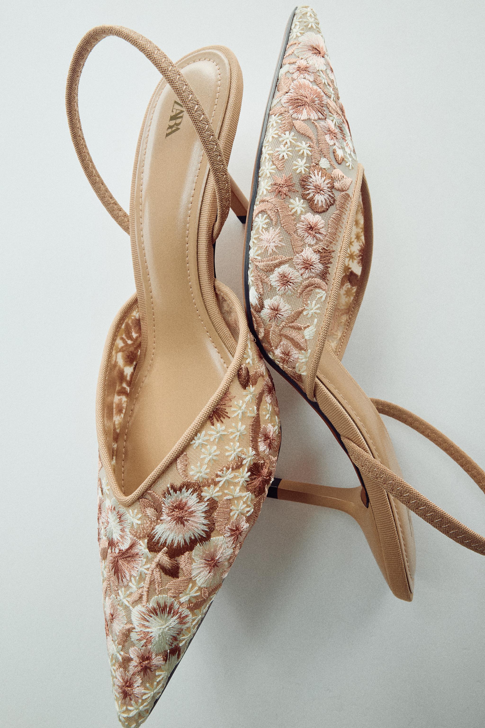 EMBROIDERED MESH HEELED SHOES