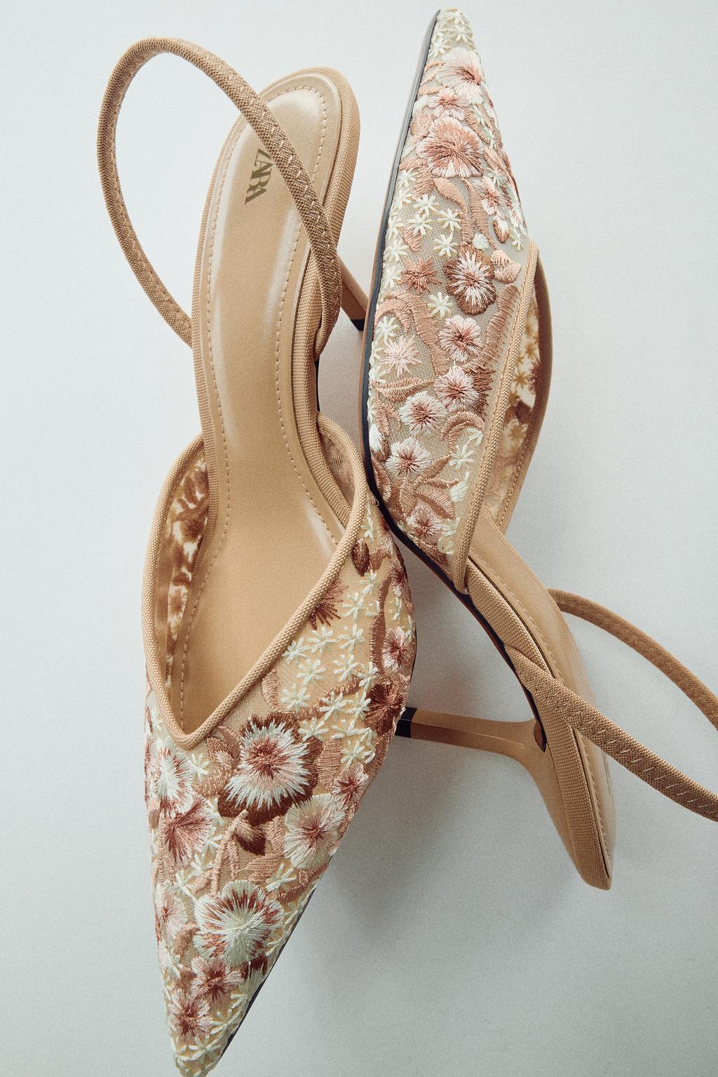 EMBROIDERED MESH HEELED SHOES